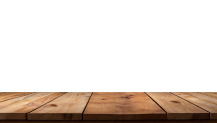 Empty wooden table with a smooth surface, ideal for displaying products. The backdrop is simple and neutral, perfect for showcasing items or presentations.
