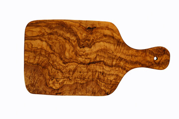 olive wood cutting board isolated on white