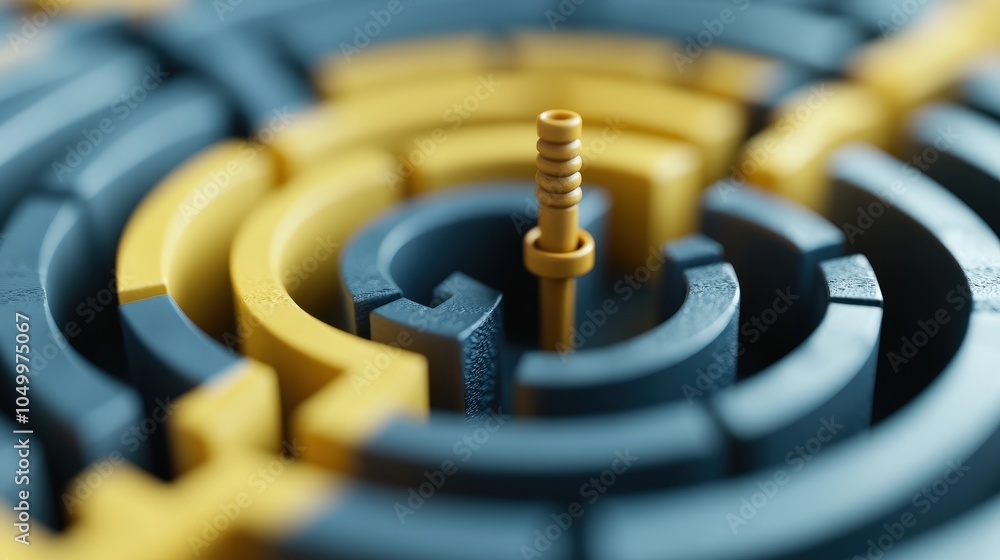 Poster 3d abstract maze with yellow and blue paper concept of challenge solution and path