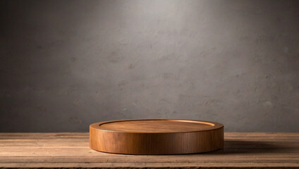 Empty wooden table with a smooth surface, ideal for displaying products. The backdrop is simple and neutral, perfect for showcasing items or presentations.