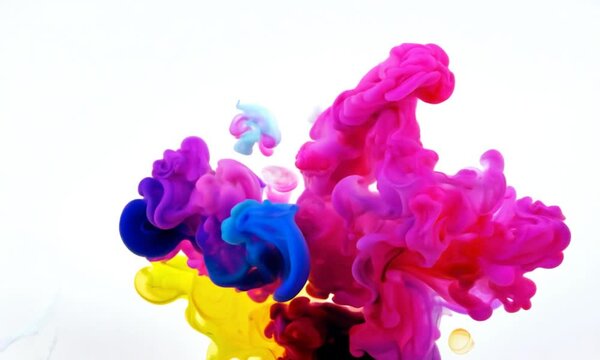 CMYK wild color splash isolated on white background. Generative AI
