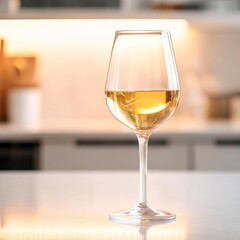 Stream of golden wine, clean kitchen background, elegant light, soft focus