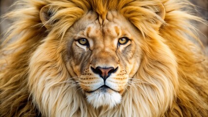 Fototapeta premium Majestic lion with a powerful gaze and vibrant mane in a natural setting