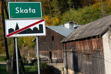 Obraz premium Town entrance, Name Sign board. Skała, Poland.