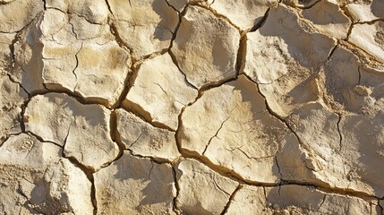Obraz premium A close-up of cracked dry earth in shades of pale brown and warm beige, highlighting the natural textures and patterns of a desert floor
