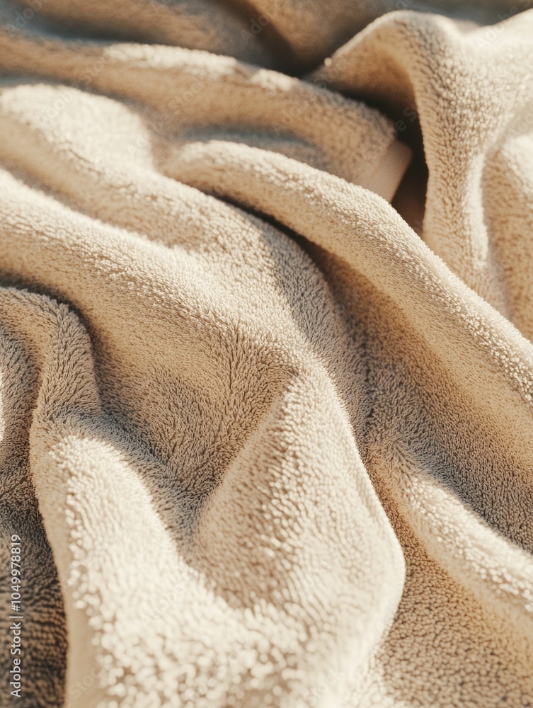 Aufkleber towel with a fuzzy texture and a light color. the towel is folded and has a slightly wrinkled appear