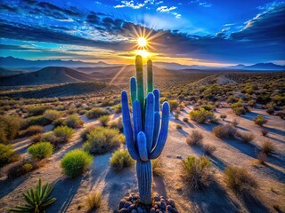 Blue torch cacti pierce the desert, a vibrant tapestry from above.