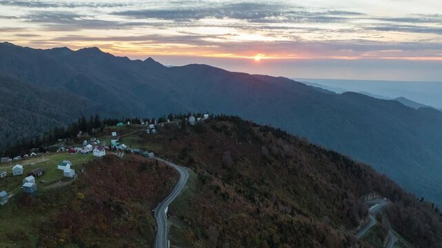 Sunset timelapse of Gomismta village in the Ozurgeti Municipality of Guria, Georgia 2024 autumn