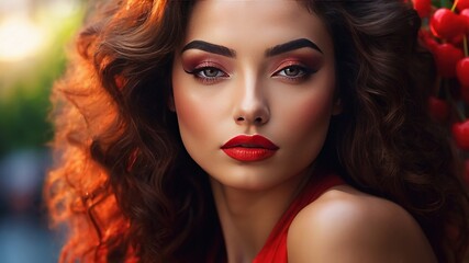 Fototapeta premium Captivating cherry lips, radiant beauty shines.