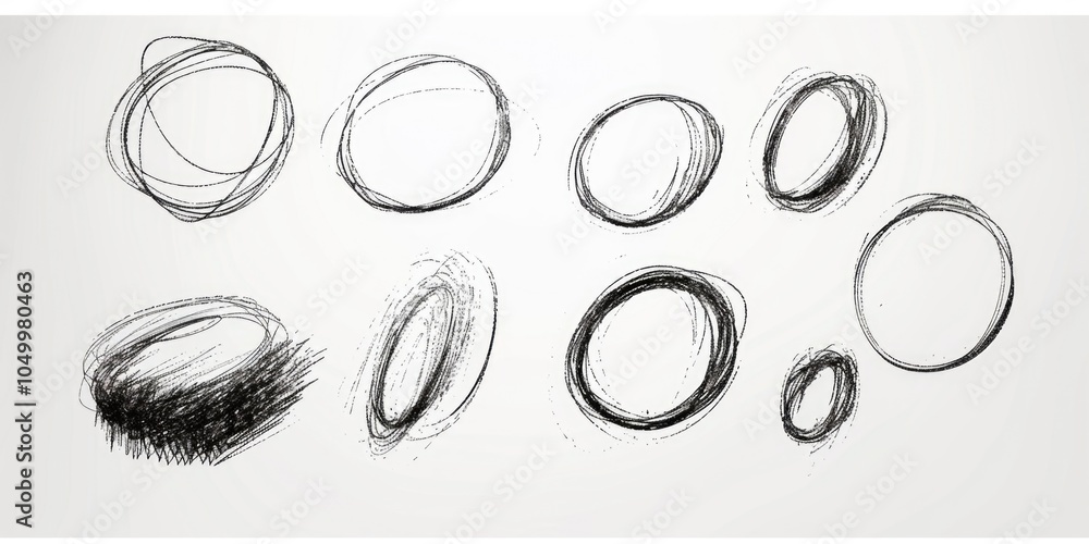 Aufkleber series of black circles and ovals are drawn on a white background. the circles and ovals vary in siz