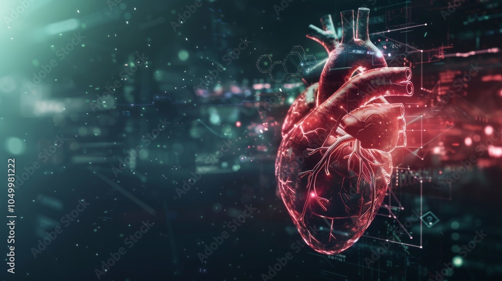 Aufkleber a dynamic visualization of a heart with animated digital elements representing vital signs, set agai