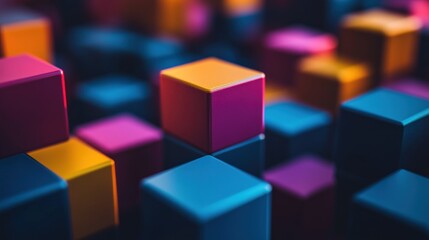 Obraz premium A vibrant arrangement of colorful 3D cubes creating an abstract visual effect.