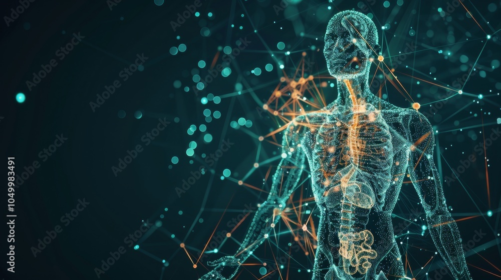 Aufkleber a futuristic 3d rendering of a human body with highlighted organs and systems, set against a dark, m