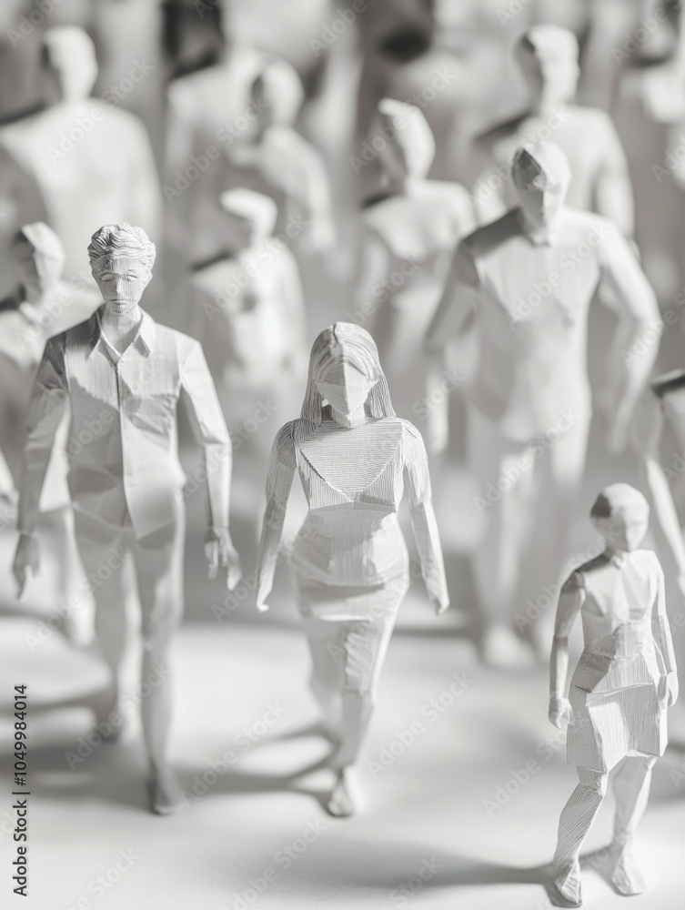Aufkleber group of people are walking in a line, with some of them being paper cutouts. concept of unity and t