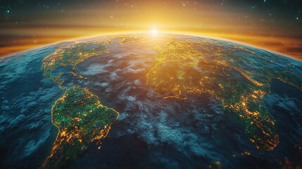 Obraz premium Golden Horizon Sunrise Over a Connected World
