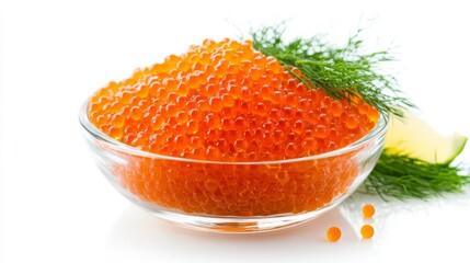Fresh Caviar with Blinis and Dill on White Background