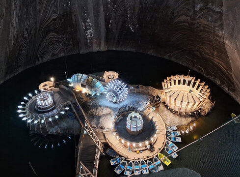 Salina Turda, Romania, October 26, 2024. Underground lake in Salt Mine Salina Turda