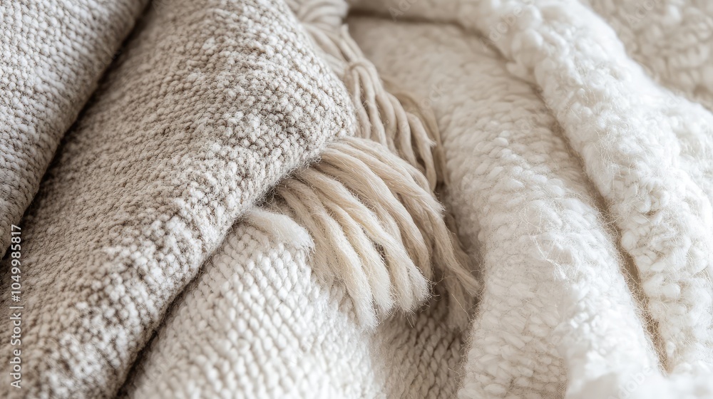 Poster a close-up of soft textures in a neutral color palette of pale beige, off-white, and light gray, cre