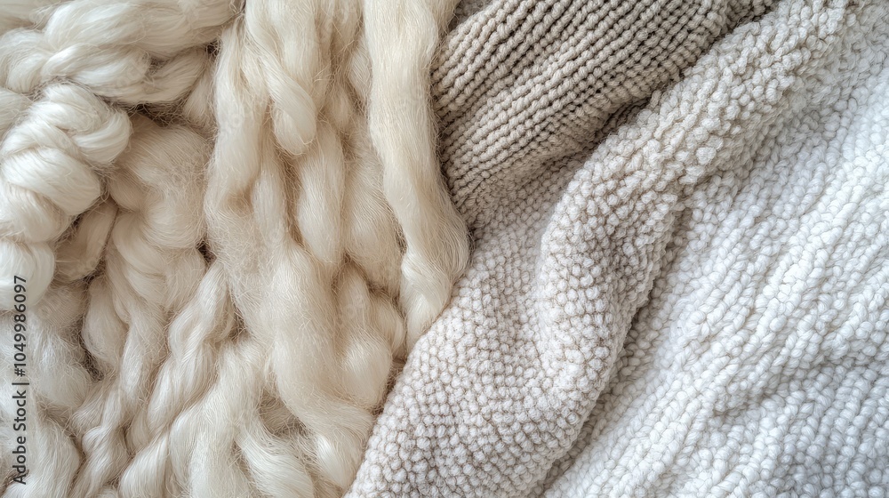 Poster a close-up of soft textures in a neutral color palette of pale beige, off-white, and light gray, cre