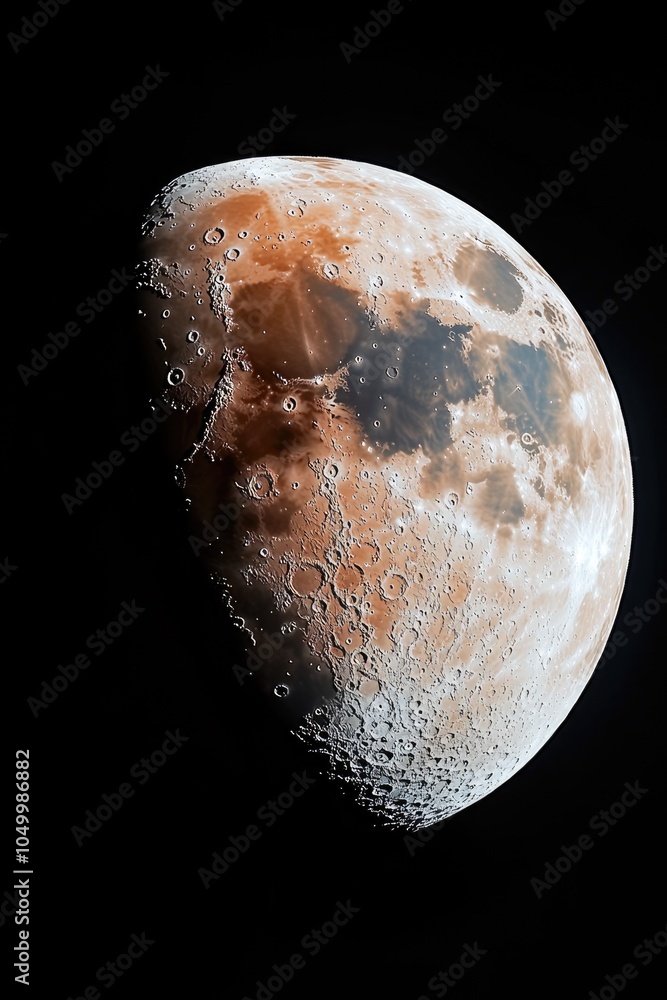 Poster close up of the moon with a dark background. the moon is in the center of the image and is surrounde