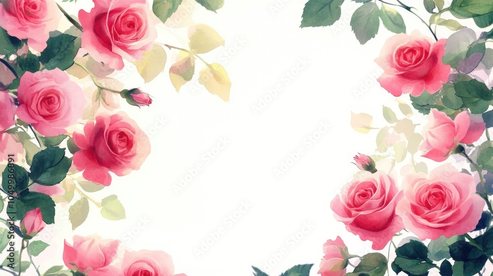 Poster beautiful bouquet of pink roses is displayed in a white background. the roses are arranged in a circ
