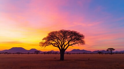 Serene African Sunset Over the Savannah Landscape