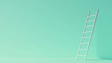A minimalist image of a ladder isolated against a solid green background. The clean lines of the ladder stand out, with the bold backdrop emphasizing simplicity and height. 