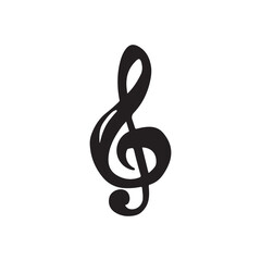 Obraz premium Treble clef in black isolated on white background. Hand drawn vector sketch illustration in doodle vintage line art style. Music creation, abstract icon, logo design, silhouette drawing, song writing.