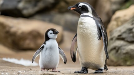 Obraz premium Baby Penguin Learning to Walk on Ice