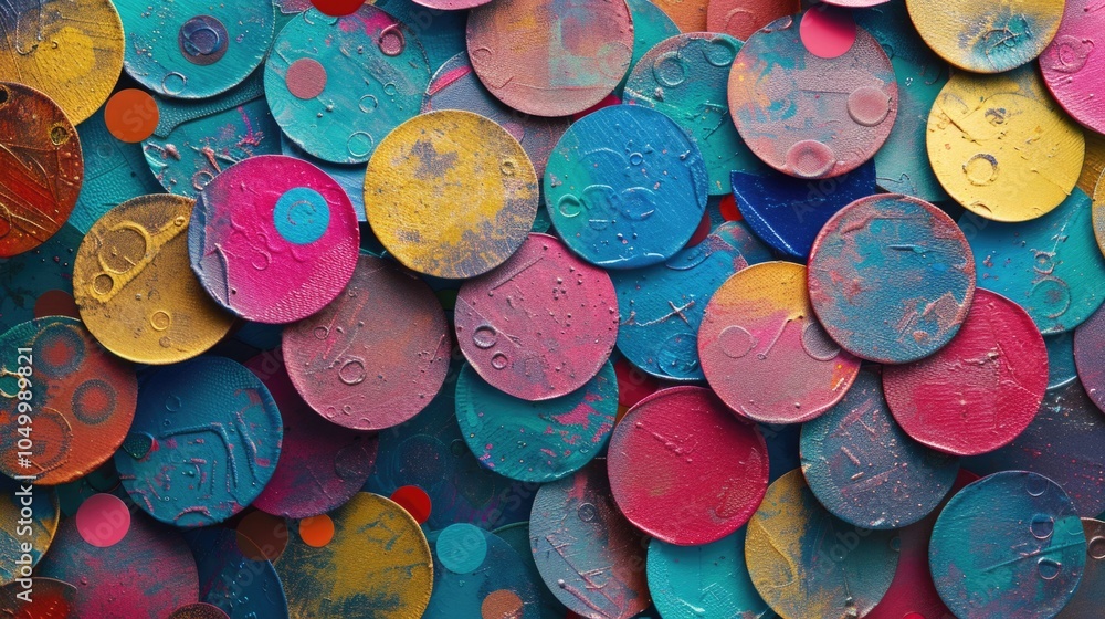 Aufkleber colorful pile of small, round objects. the colors are bright and vibrant, creating a lively and ener