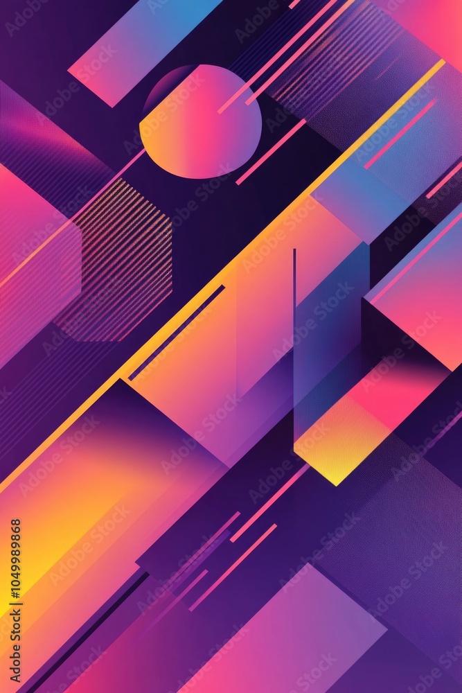 Poster colorful abstract design with a purple background and yellow and orange lines. the design is made up