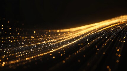 Long, curving line of golden sparkles. The sparkles are scattered throughout the image, creating a sense of movement and energy. Scene is one of excitement and wonder