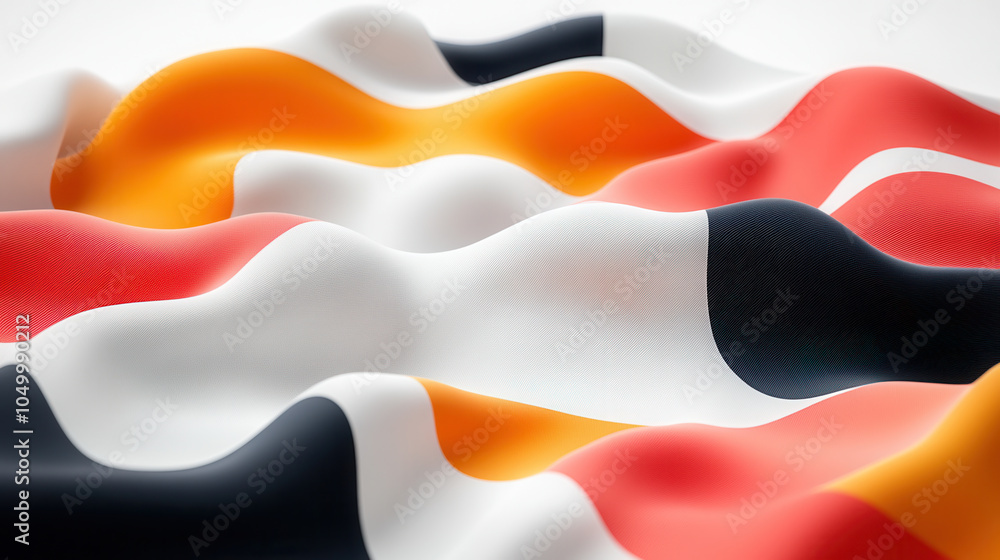 Poster wavy fabric design featuring burnt orange, navy blue, and pink colors, creating dynamic and vibrant 