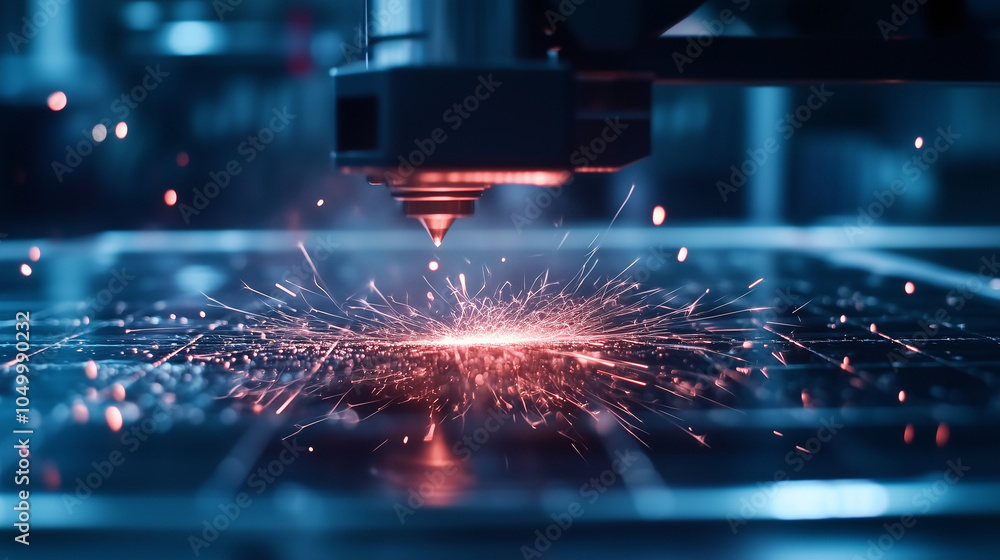 Poster the laser beam of an advanced dmls 3d printer is shown as it fuses powdered metal into a solid struc