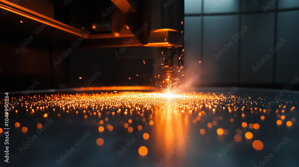 Poster the laser beam of an advanced dmls 3d printer is shown as it fuses powdered metal into a solid struc