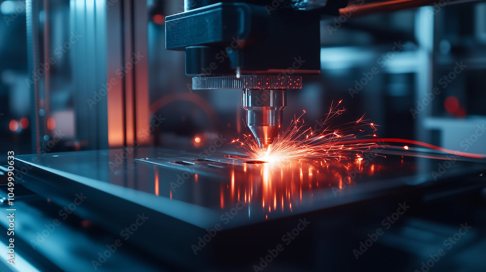 Poster a vibrant shot of a 3d printer using advanced dmls technology to create a metal component, with glow