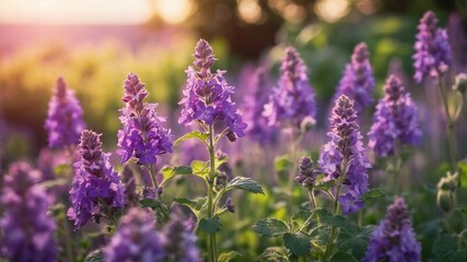 Obraz premium Purple catnip blossoms, vibrant blooms against a natural background.