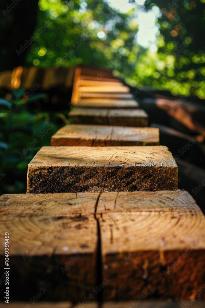Poster row of wooden blocks with a green background. the blocks are arranged in a way that they look like t