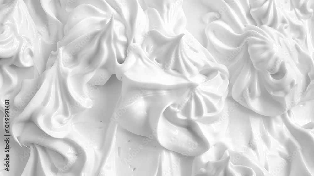 Poster white frosting with a lot of whipped cream on it. the whipped cream is spread out in a way that it l
