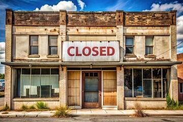 Obraz premium Silent echoes linger in the shadows, an old sign softly fades, a once-vibrant venture now rests in the dust of dreams and forgotten hopes.