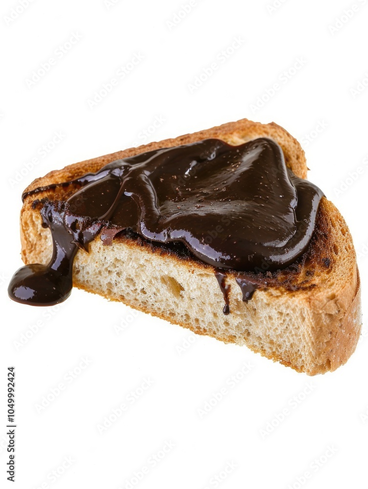 Poster slice of bread with chocolate sauce on it. the sauce is dripping down the bread, creating a messy an