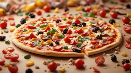 Vibrant pizza slices dance in a delicious seamless pattern, perfect for playful paper goods.