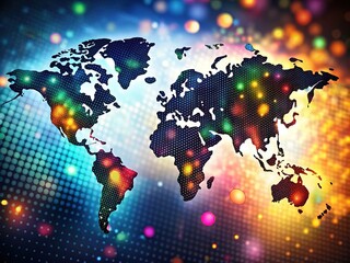 Obraz premium Visualize global distribution patterns with black dots on a world map, showcasing key data trends and insights for a clearer understanding of regional variations.