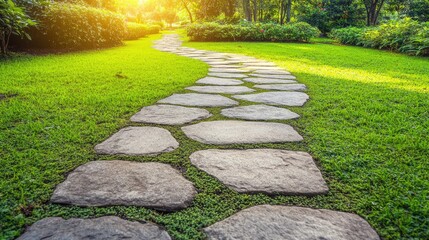 Obraz premium Serene Garden Pathway in Golden Light