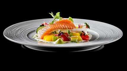 Elegant Salmon Dish on White Porcelain Plate