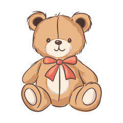 Cute teddy bear sitting with a red bow, ideal for children decor and nursery themes
