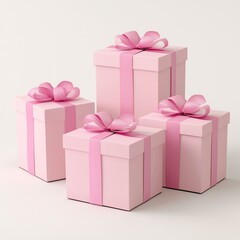 Obraz premium Four pink gift boxes with bows.