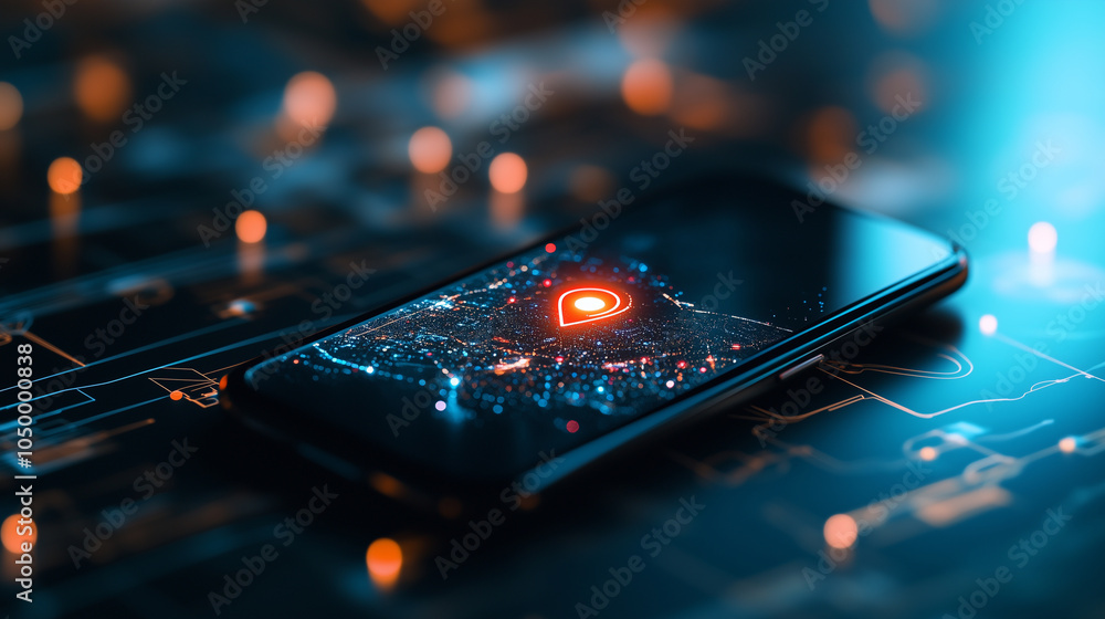 Poster a smartphone screen displaying a glowing gps location pin, surrounded by roadmaps and travel plans, 