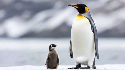 Fototapeta premium Emperor Penguin with Chick in Natural Habitat