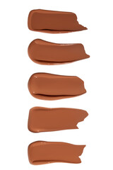 Set of dark foundation cream smears on an empty background. Makeup product, beauty textures.